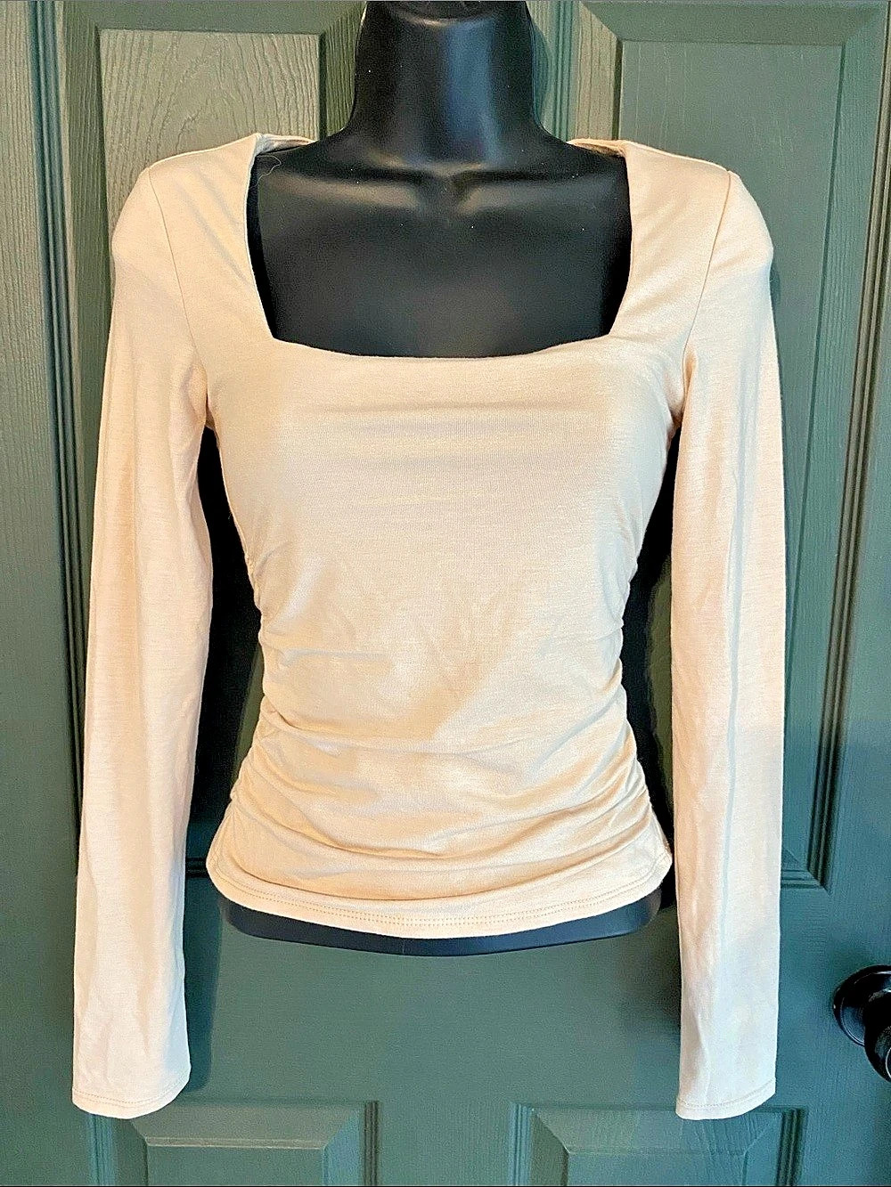 francesca's Ruched Square Neck Long Sleeve Top Size XS Like New